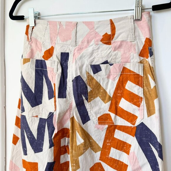 Anthropologie The Colette Linen Cropped Wide Leg Pants Je Taime Letters Print 26 - Picture 3 of 10